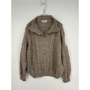 Kerry Traditions Sweater Mens L Brown Wool Fisherman Zip Neck  Cable Knit